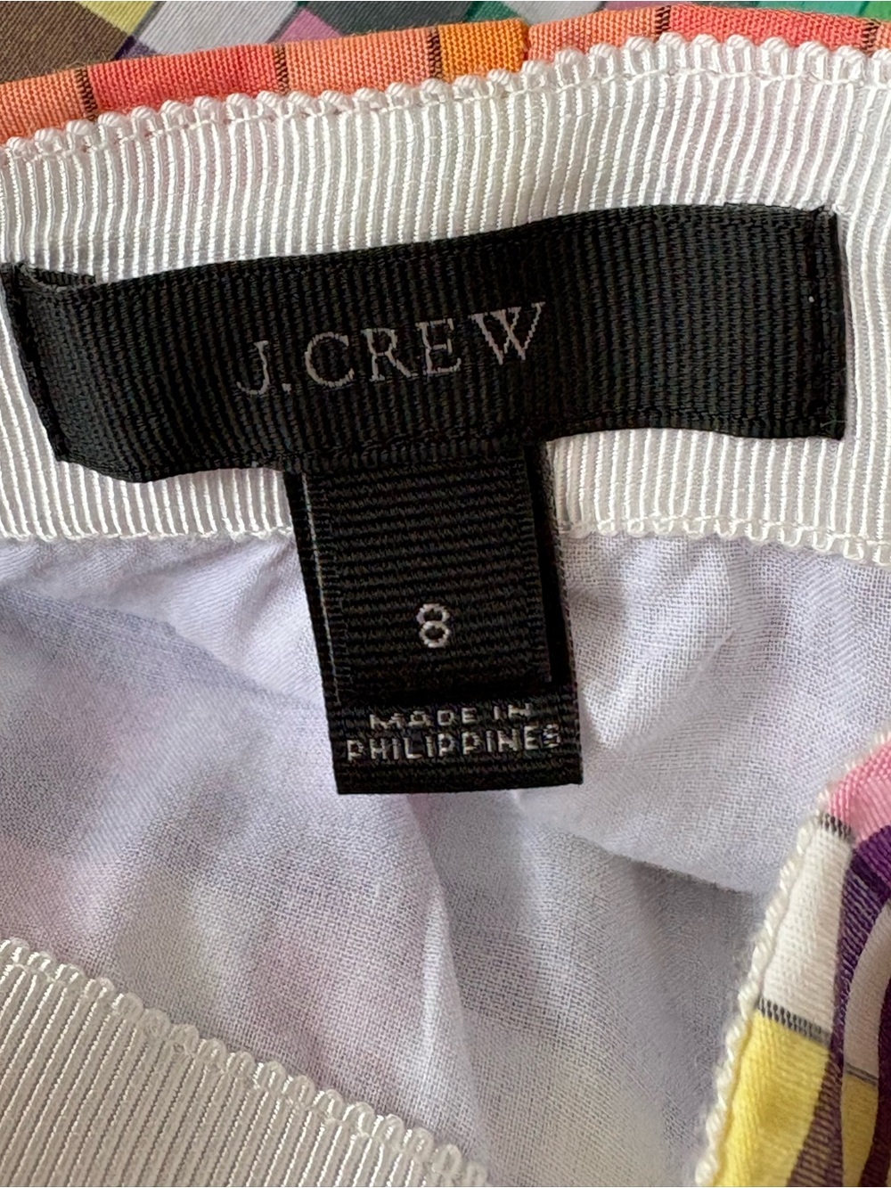 J. Crew Peasant Gingham White & Purple Multi-Color Full Skirt w Front Sash - Picture 7 of 8
